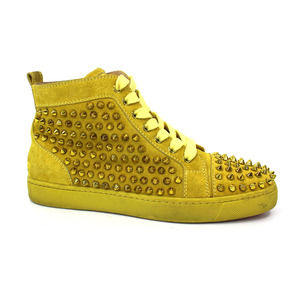 Christian Louboutin Louis Yellow Suede Gold Spike High Top Sneaker 37 Red Bottom